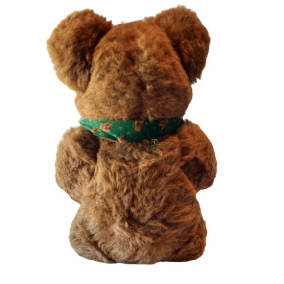 Vintage Brown Teddy Bear With Green Christmas Scarf - Picture 8 of 16